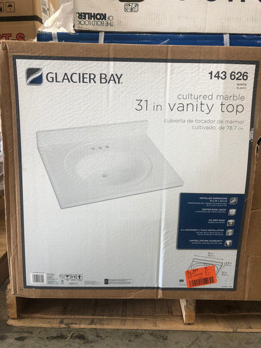 Glacier Bay 31x22 in. Marble White Round Single Sink Vanity Top