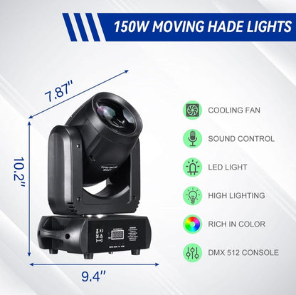 150W LED Moving Head Lights Beam Spot Wash GOBO 18 Face Roto Prism Super Bright Dj Disco Light Stage Light(150W Beam Moving Head Light)