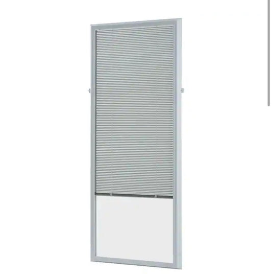 22 in. w x 64 in. h Add-On Enclosed Aluminum Blinds White Steel & Fiberglass Doors with Raised Frame Around Glass - ODL