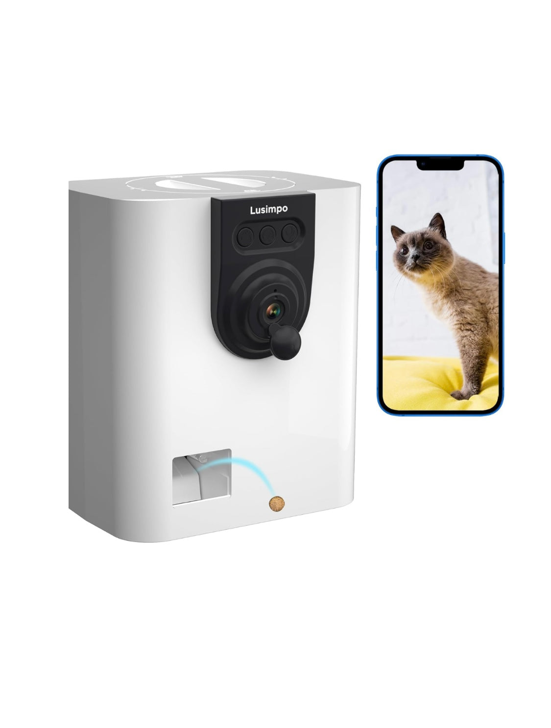 LUSIMPO Pet Camera with Treat Dispenser, WiFi Smart Dog/Cat Camera, Free App, Tossing for Dogs/Cats, 1080P Camera, Live Video, Auto Night Vision, 2-Way Audio, No Monthly Fee