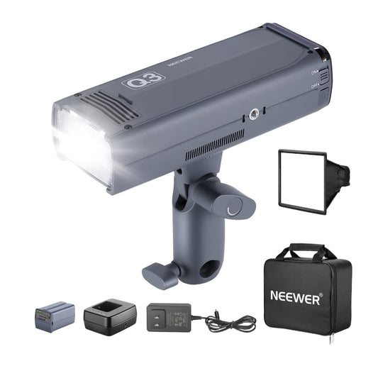NEEWER Q3 200Ws 2.4G TTL Flash (2nd Version), 1/8000 HSS GN58 Strobe Light Portable Photography Monolight with Softbox Diffuser/3200mAh Lithium Battery/500 Full Power Pops/Recycle in 0.01-1.8s