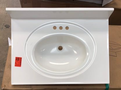 31 in. W x 22 in. D Cultured Marble White Round Single Sink Vanity Top in White