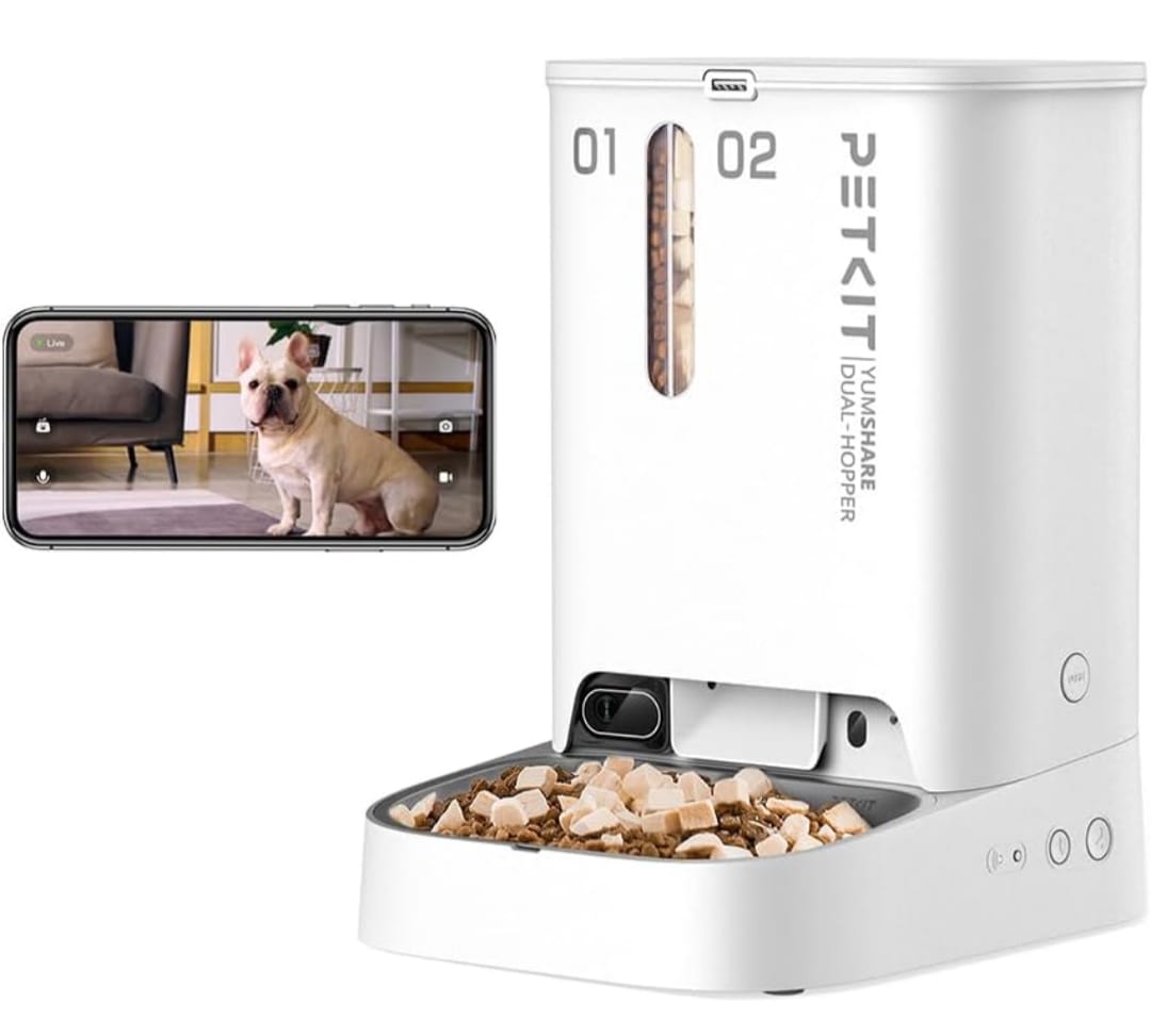 PETKIT Automatic Cat Feeder with Camera,1080P HD Video with Night Vision,Double Hopper Pet Feeder for Cats and Dogs with 2-Way Audio,Smart App Control Cat Food Dispenser,2.4G WiFi/Anti-Stick Bowl