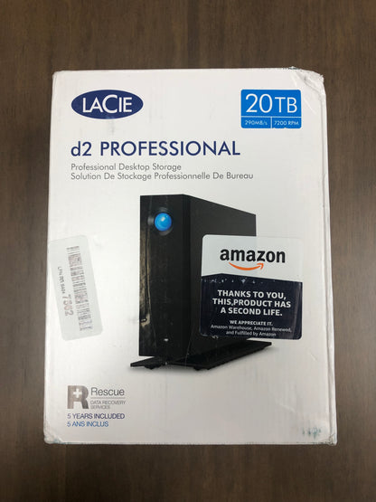 LaCie d2 Professional 20TB External Hard Drive Desktop HDD – USB-C USB 3.1 Gen 2, 7200 RPM Enterprise Class Drives, for Mac and PC Desktop, 1mo Adobe CC All Apps Plan, Rescue Services (STHA20000800)