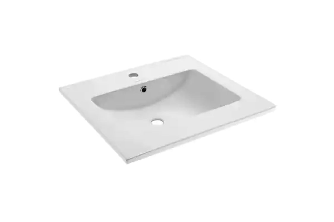 24 in. Ceramic Single Faucet Hole Vanity Top in White with White Basin- Swiss Madison