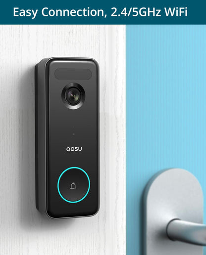 Doorbell Camera Wireless, 5MP Ultra HD, No Monthly Fee, 2.4/5 GHz WiFi Video Doorbell with Homebase, Battery/Wired Powered, Work with Alexa & Google Assistant