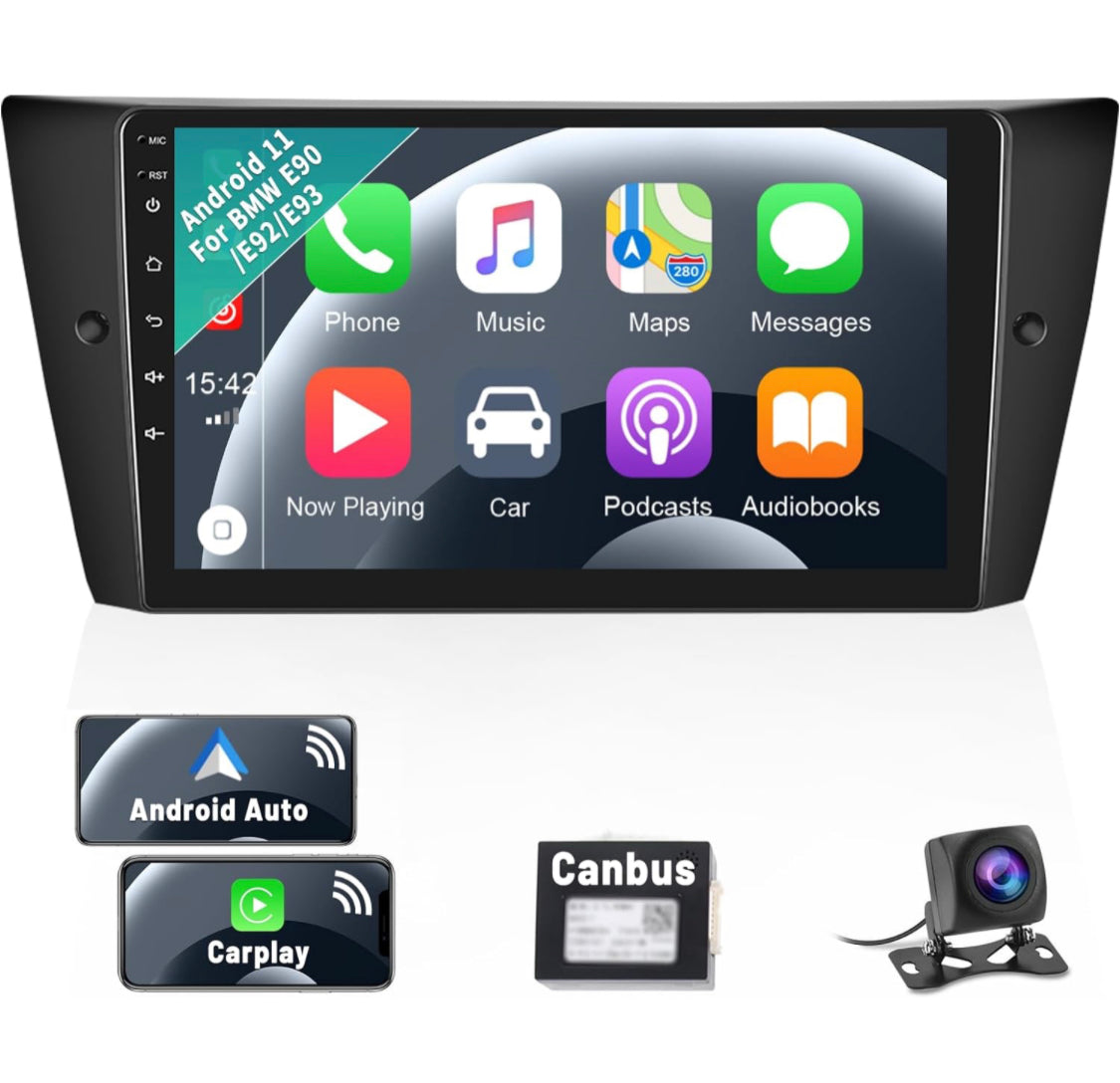 Android 11 Car Stereo with Wireless Apple Carplay Android Auto for BMW 3 Series 2005-2011, 9 Inch HD Touchscreen Car Radio with Backup Camera GPS Navigation WiFi HiFi SWC Bluetooth FM