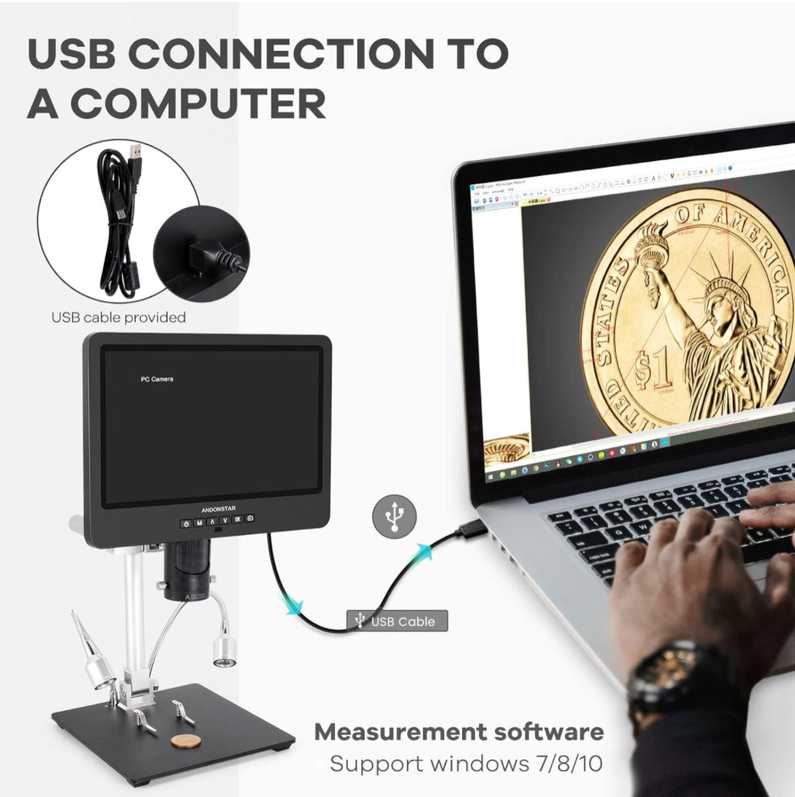 10.1 Inch HDMI Digital Coin Microscope 2000x for Adults, 3 Lens 2160P UHD Video Record, Soldering / Biological Microscope Kit with 32G Card, Windows Compatible