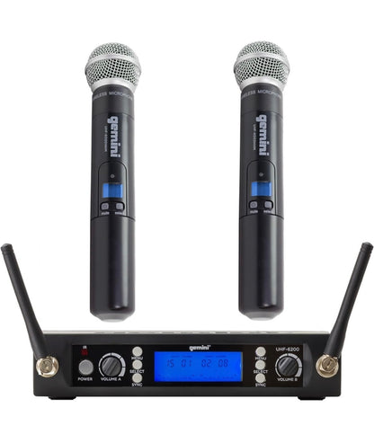 Gemini Sound Pro Dual Wireless Microphone System, Professional Handheld Long Range (150 Ft) Mic Set for DJ, Church, Karaoke, XLR Connector, 2 (UHF-6200M) Microfono