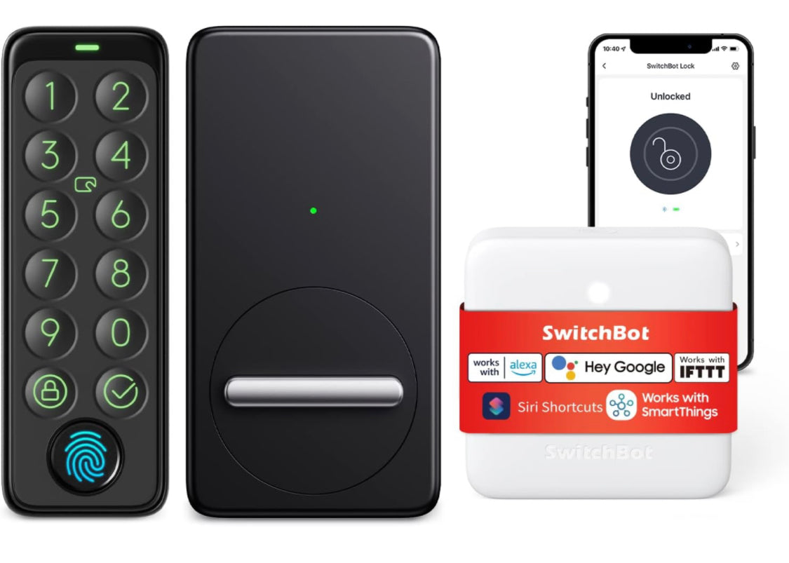 SwitchBot WiFi Smart Lock with Keypad Touch, Fingerprint Keyless Entry Door Lock, Bluetooth Electronic Deadbolt, Remote Control, IP65 Weatherproofing, Fits Your Existing Deadbolt