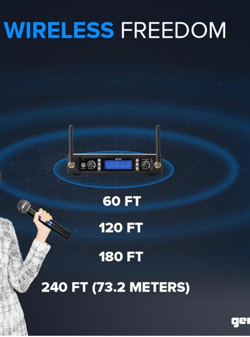 Gemini Sound Pro Dual Wireless Microphone System, Professional Handheld Long Range (150 Ft) Mic Set for DJ, Church, Karaoke, XLR Connector, 2 (UHF-6200M) Microfono