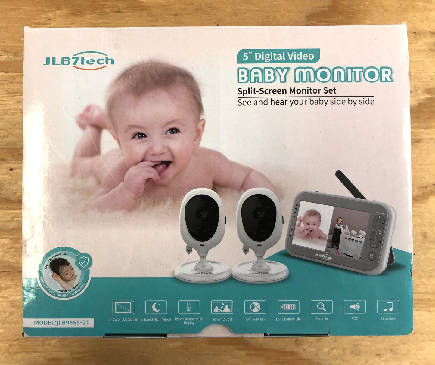 Baby Monitor with Camera and Audio, 5" LCD Split Screen with 2 Cameras, Auto Night Vision, 2-Way Talk, VOX and Temperature Sensor, Video Baby Monitor No WiFi with 1000ft Range