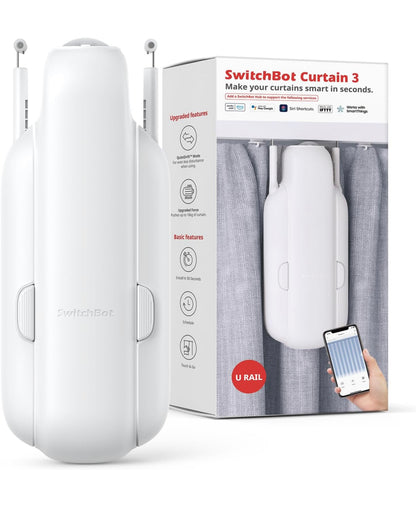 SwitchBot Automatic Curtain Opener - Bluetooth Remote Control Smart Curtain with App, Upgraded High-Performance Motor, Add SwitchBot Hub to Work with Alexa, Google Home, HomeKit (Curtain 3, U Rail)