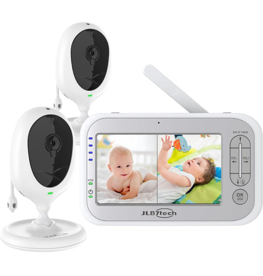 Baby Monitor with Camera and Audio, 5" LCD Split Screen with 2 Cameras, Auto Night Vision, 2-Way Talk, VOX and Temperature Sensor, Video Baby Monitor No WiFi with 1000ft Range