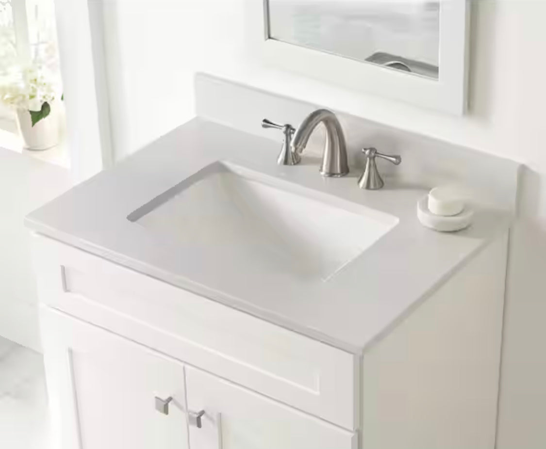 Home Decorators Collection
31 in. W x 22 in D Engineered Stone White Rectangular Single Sink Vanity Top in Snowstorm
