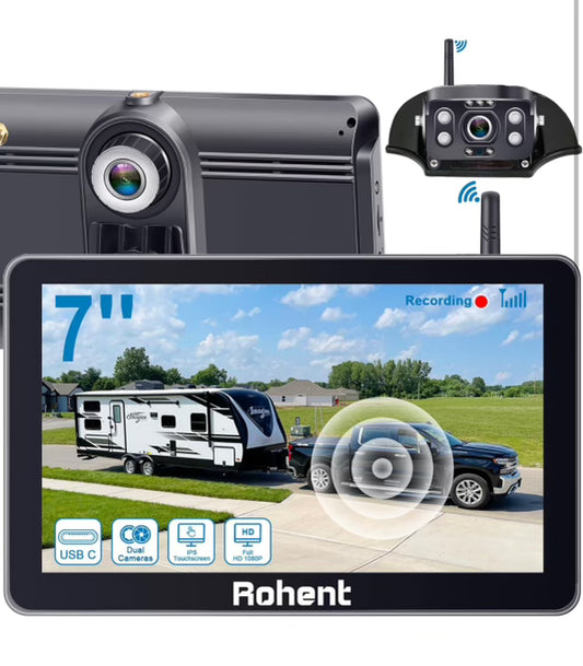 Rear&Front Wireless RV Backup Camera: 7'' Touchscreen Monitor Recording Audio Dash Cam USB Plug and Play Easy Install for Trailer Truck HD 1080P Quick Compatible with Furrion Pre-Wired System N10