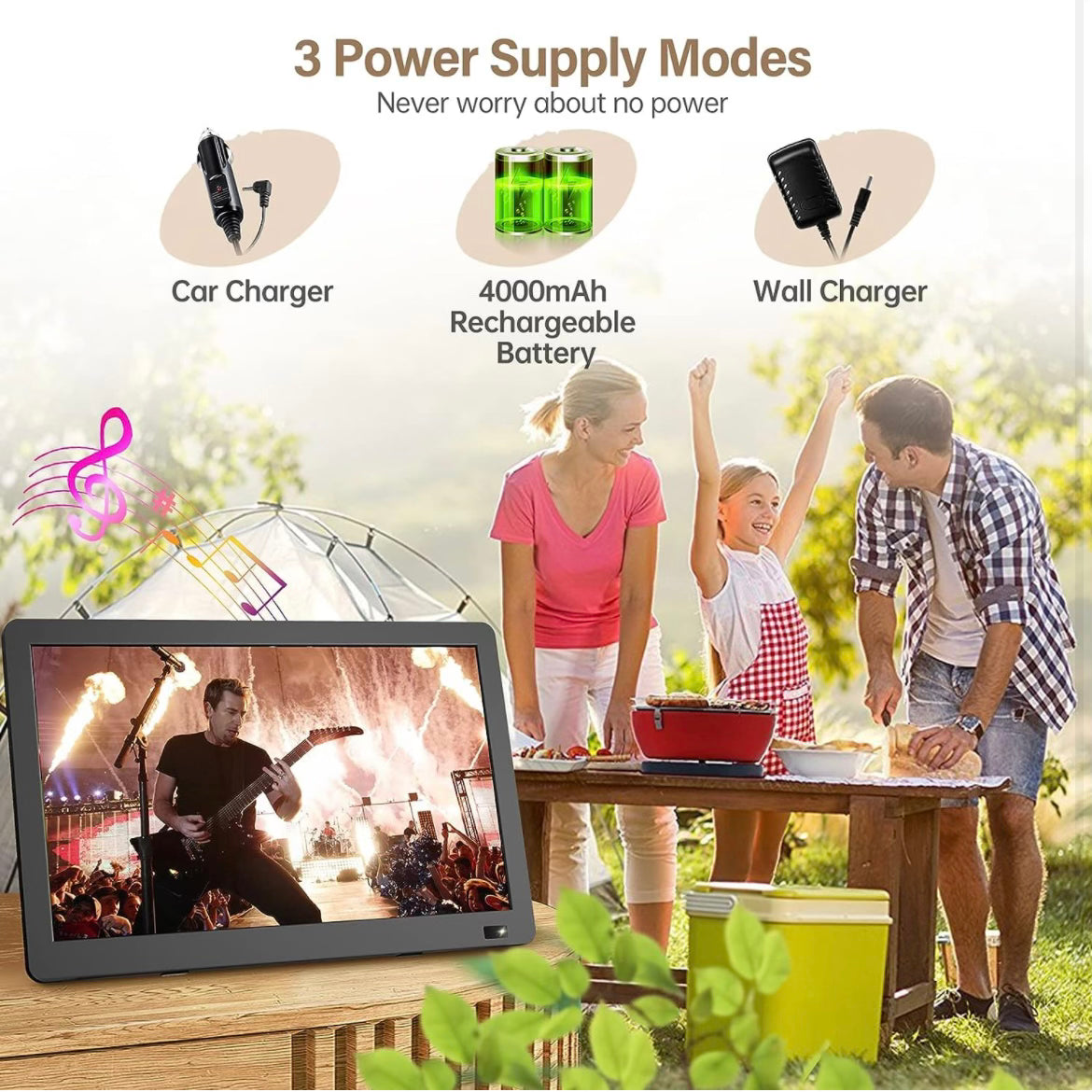 Desobry 14 inch PortableTV with Antenna, Portable Small TV with ATSC Tuner, Rechargeable Battery Operated Mini TV LCD Monitor, Built-in TV Stand, HDMI Input, USB, AV in, Supports Camping, Kitchen, Car