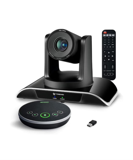 TONGVEO All-in-One Conference Room Video Camera System Bundle HD 1080P 60fps 3X Optical Zoom USB3.0 HDMI PTZ Camera and Bluetooth Conference Speakerphone with Microphones