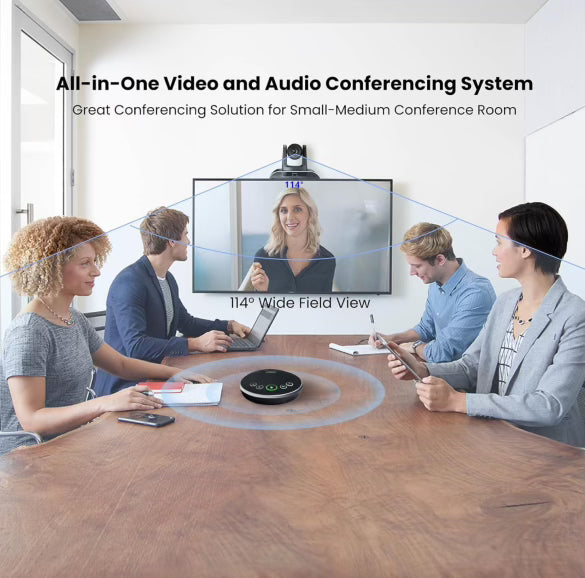 TONGVEO All-in-One Conference Room Video Camera System Bundle HD 1080P 60fps 3X Optical Zoom USB3.0 HDMI PTZ Camera and Bluetooth Conference Speakerphone with Microphones